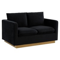 Leisuremod Nervo Modern Upholstered Velvet 55 Loveseat With Gold Base & Removable Cushions Midnight Black