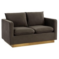 Leisuremod Nervo Modern Upholstered Velvet 55 Loveseat With Gold Base & Removable Cushions Dark Grey
