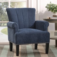 Merax Navy Modern Rivet Upholstered Accent Armchair Fabric Chair For Bedroom Living Room Set Of 1