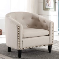 Merax Modern Comfy Linen Fabric Accent Club Armchair Rivet Tub Barrel Chair For Living Bedroom Or Waitting Room Tan, Set Of 1, Beige