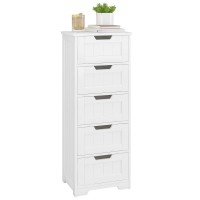 Forehill Narrow Bathroom Cabinet With 5 Drawers White Wooden Bathroom Cabinet 40 X 30 X 102 Cm