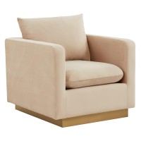 Leisuremod Nevro Nervo Modern Upholstered Velvet 32 Accent Chair With Gold Base & Removable Cushions Beige