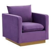 Leisuremod Nevro Nervo Modern Upholstered Velvet 32 Accent Chair With Gold Base & Removable Cushions Purple