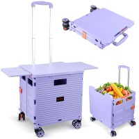 Foldable Utility Cart Collapsible Portable Crate Rolling Carts With Wheels Teacher Cart With Magnetic Lid Telescopic Cover Wear-Resistant 360Arotate Wheel Noiseless For Shopping Storage Office Use