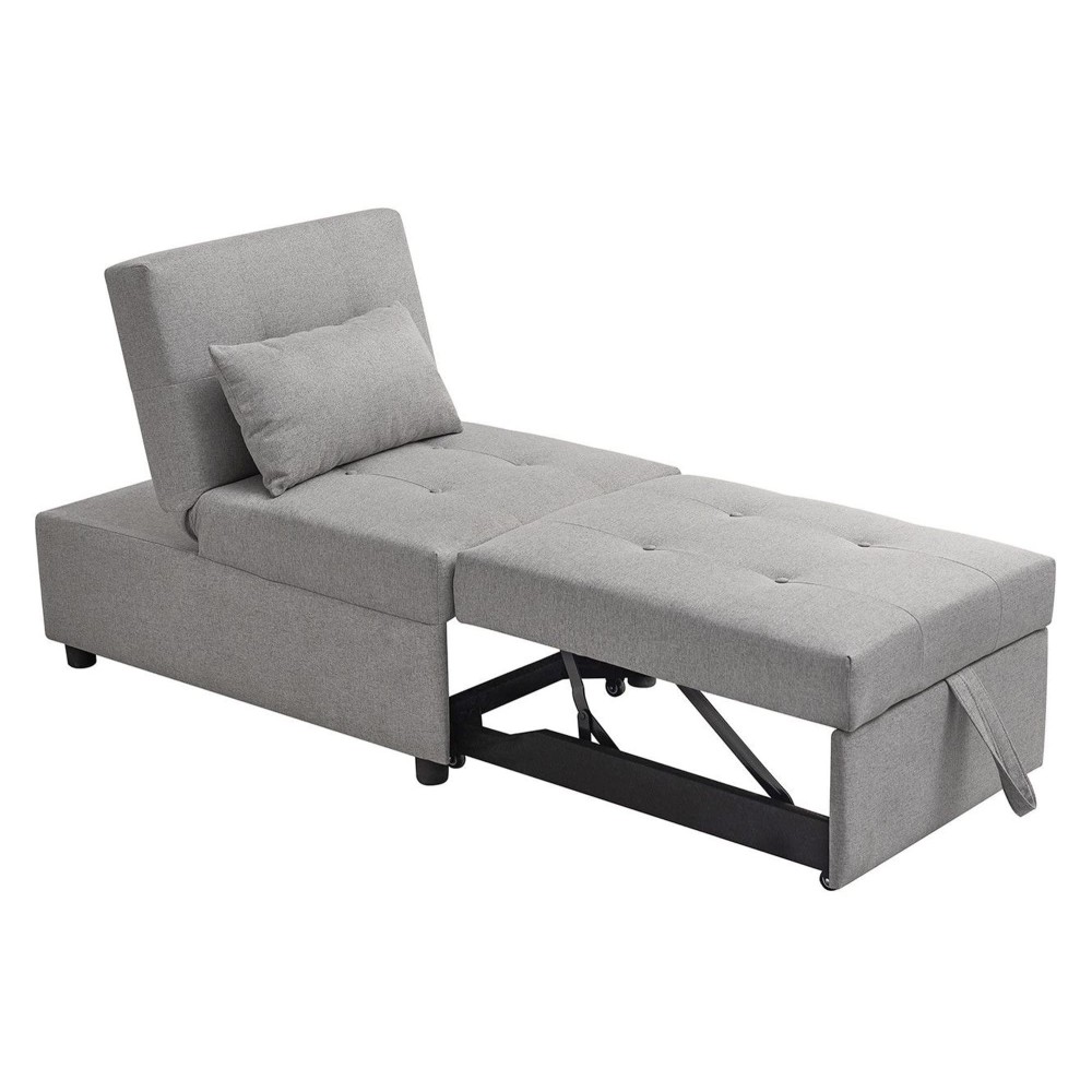 Pilaster Designs Indoor Home Decorative Furniture Caskey Convertible Ottoman Sleeper Bed Chair - Light Gray Vinyl