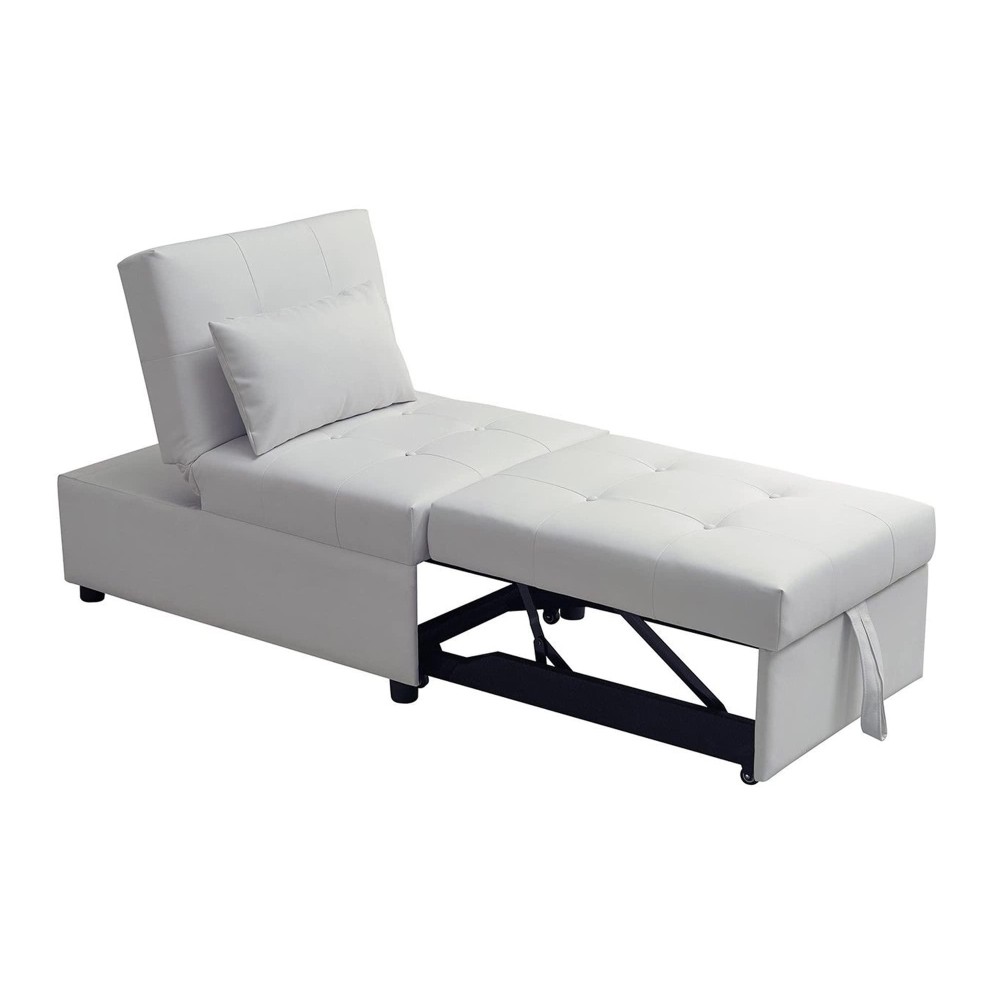 Pilaster Designs Indoor Home Decorative Furniture Caskey Convertible Ottoman Sleeper Bed Chair - White Vinyl