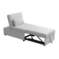 Pilaster Designs Indoor Home Decorative Furniture Caskey Convertible Ottoman Sleeper Bed Chair - White Vinyl