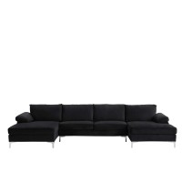 Casa Andrea Milano Modern Large Velvet Fabric U-Shape Sectional Sofa, Double Extra Wide Chaise Lounge Couch, Onyx