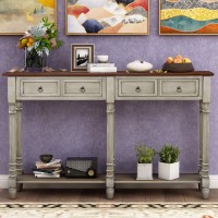 Rustic Console Table Sofa Table With 2 Drawers And Bottom Shelf, 58 Inch Classic Accent Table Entryway Table, Solid Wood Frame And Legs, Round Deco Knobs (Antique Gray 58A)