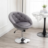 Roundhill Furniture Noas Velvet Upholstered Tufted Back Swivel Accent Chair, Gray