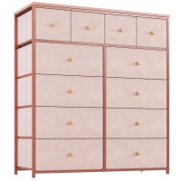 Enhomee Pink Dresser For Girls Bedroom With 12 Drawers, Dresser For Bedroom With Sturdy Metal Frame And Wooden Top, Bedroom Dressers & Chests Of Drawers For Bedroom, Nursery, Closet, Pink