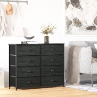 Furnulem Dresser Tv Stand For Bedroom 40'' Long,Black Dressers With 8 Wide Drawers, Storage Chest Of Drawer In Closet, Nursery,Kids Room, Living Room Furniture-Black Oak