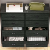 Furnulem Dresser Tv Stand For Bedroom 40'' Long,Black Dressers With 8 Wide Drawers, Storage Chest Of Drawer In Closet, Nursery,Kids Room, Living Room Furniture-Black Oak