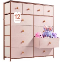 Enhomee Pink Dresser For Bedroom With 12 Drawers Dressers For Bedroom Pink Chest Of Drawers With Wood Top, Metal Frame, Tall Dressers For Bedroom, Closet, Living Room Pink