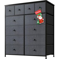 Enhomee Dresser For Bedroom With 12 Drawers Chest Of Drawers For Clothes, Metal Frame & Wood Top Fabric Tall Dessers For Bedroom, Closet, Living Room,12 D X 41 W X 44 H Black Grey