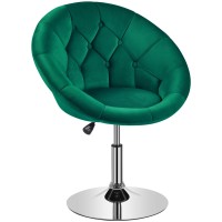 Yaheetech Living Room Vanity Chair Makeup Chair Velvet Round Tufted Back Swivel Accent Chair With Chrome Frame Height Adjustable For Living Room, Makeup Room, Bedroom, Green