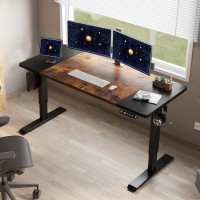 Heonam Height Adjustable Standing Desk,55 X 24 Inches Electric Standing Desk With Memory Controller, Sit Stand Home Office Table With Splice Board, Black Frame&Black+Rustic Brown Top