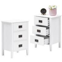 Vecelo Nightstand End Side Table With Three Drawer Night Stand Storage Cabinet For Living Room Bedroom Bedside Vintage Small Space Solid Wood Legs White