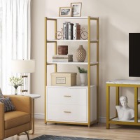 Tribesigns Bookcase, 4-Tier Bookshelf With 2 Drawers, Etagere Standard Book Shelves Display Shelf For Home Office (Gold/White)