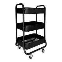 Homestead 3-Tier Rolling Cart - Heavy Duty Metal Rolling Cart, Lockable Casters, Multifunctional Storage Shelves - Great For Kitchen, Office, Bathroom, Laundry Room (Black)