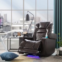 Merax Lumisol Electric Power Recliner Chair With Usb Ports And Cup Holders, Pu Leather Home Theater Seating Sofa With Hidden Arm Storage And Swivel Tray Table For Living Room, Bedroom (Brown)