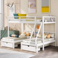 Merax 3-In-1 Full-Over-Twin & Twin Triple Bunk Bed With Two Pull-Out Drawers Table And Shelf 97 L Bunk Bed Can Be Divided Into Three Separate Beds Grey