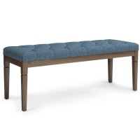 Simplihome Waverly 48 Inch Wide Rectangle Ottoman Bench Denim Blue Tufted Footrest Stool, Linen Look Polyester Fabric For Living Room, Bedroom, Traditional
