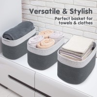 Cotton Rope Basket For Blanket Basket | Nursery Storage | 15X10X9 Set Of 3 Gray &Graphite Medium Storage Baskets For Organizing With Handles As Wicker Basket, Woven Baskets Storage, Blanket Basket