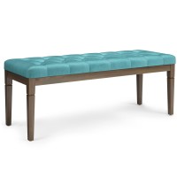 Simplihome Waverly 48 Inch Wide Rectangle Ottoman Bench Aqua Tufted Footrest Stool, Velvet Fabric For Living Room, Bedroom, Traditional