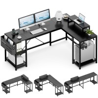 Lulive L Shaped Desk, 95 Reversible Corner Computer Desk With Shelves, Monitor Stand, Storage Bag, Hooks, 2 Person Long Desk For Home Office Writing Study Workstation (Black)