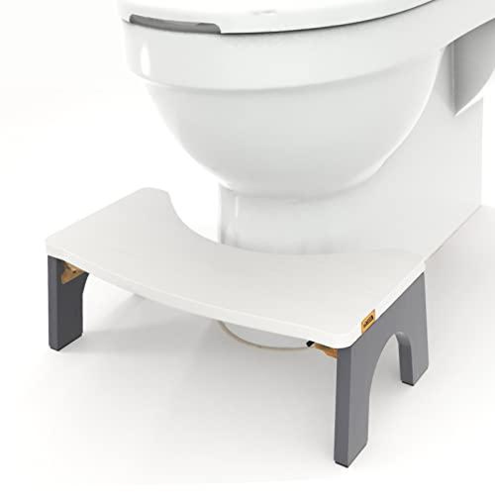 Toilet Stool, Foldable Wooden Poop Stool For Adult, 7 Potty Squat Stool Extra Sturdy & Wide Wood Toilet Squat Step Stool With Anti-Slip Feet By Cheago,380 Lbs White & Grey