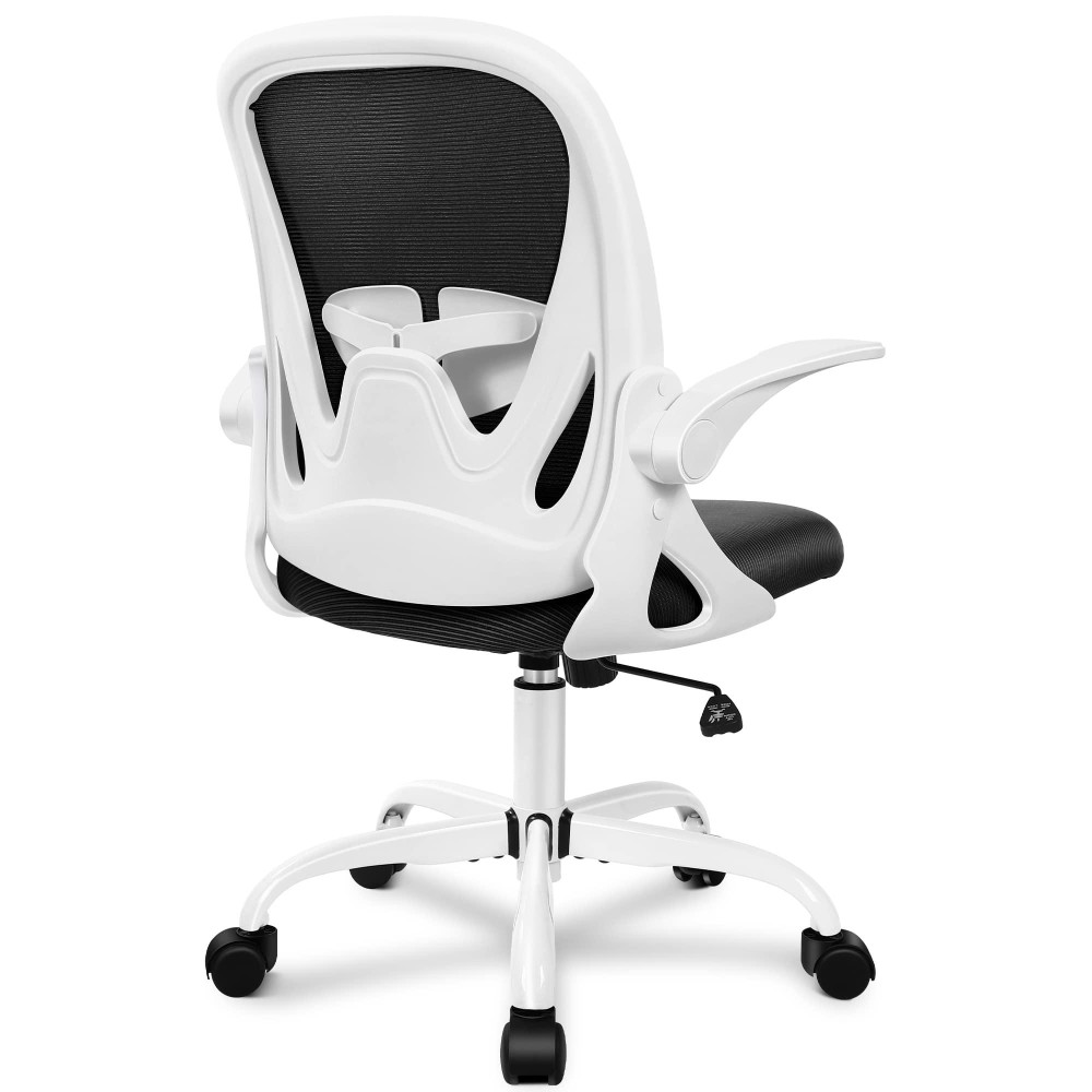 Primy Office Chair Ergonomic Desk Chair With Adjustable Lumbar Support And Height, Swivel Breathable Desk Mesh Computer Chair With Flip Up Armrests For Conference Room(White)