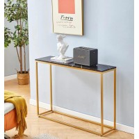 Cplxroc Faux Marble Console Table, Narrow Sofa Entryway For Hallway, Living Room, Entryway, With Metal Frame And Adjustable Feet, Blackboard Gold Legs, 42D X 30W 11H In (102Hj)