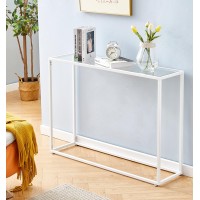 Cplxroc 42~'' Tempered Glass Shelf Console Table, Narrow Console Table, Sofa Table, Entryway Table, For Hallway, Living Room, Entryway, With Metal Frame And Adjustable Feet White Leg Glass 101B