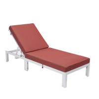 Leisuremod Chelsea Modern White Aluminum Chaise Lounge Outdoor Patio Chair With Cushions Red
