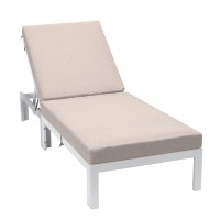 Leisuremod Chelsea Modern White Aluminum Chaise Lounge Outdoor Patio Chair With Cushions Beige
