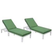 Leisuremod Chelsea Modern White Aluminum Chaise Lounge Outdoor Patio Chair With Cushion Set Of 2 Green