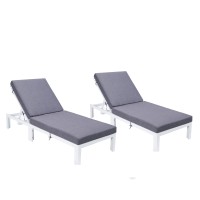 Leisuremod Chelsea Modern White Aluminum Chaise Lounge Outdoor Patio Chair With Cushion Set Of 2 Blue