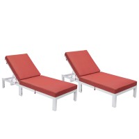 Leisuremod Chelsea Modern White Aluminum Chaise Lounge Outdoor Patio Chair With Cushion Set Of 2 Red