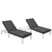 Leisuremod Chelsea Modern White Aluminum Chaise Lounge Outdoor Patio Chair With Side Table & Cushions Black