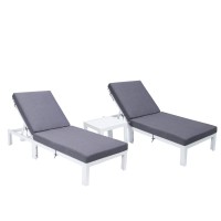 Leisuremod Chelsea Modern White Aluminum Chaise Lounge Outdoor Patio Chair With Side Table & Cushions Blue