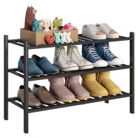 Bmosu Shoe Rack 3-Tier Bamboo Shoe Rack Premium Stackable Shoe Shelf Storage Organizer For Hallway Closet Living Room Entryway Organizer (Black Bamboo, 3-Tier)
