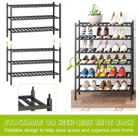 Bmosu Shoe Rack 3-Tier Bamboo Shoe Rack Premium Stackable Shoe Shelf Storage Organizer For Hallway Closet Living Room Entryway Organizer (Black Bamboo, 3-Tier)