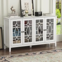 Agoteni Buffet Cabinet With Glass Door 53.9 Inch Credenza Sideboard Buffet For Living Room Coffee Bar Cabinet With Adjustable Shelves For Living Room Dining Room Home Furniture (White