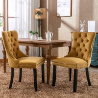 Lz Leisure Zone Velvet Dining Chairs Set Of 2, Upholstered Accent Chairs With Button Tufted, Nailhead Trim And Back Ring Pull, Gold, Seat Height 20