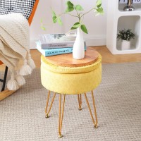 Cpintltr Velvet Ottoman Round Footrest Footstools With Storage Space Soft Vanity Chair With Memory Foam Seat Small Side Table Hallway Step Stool 4 Gold Metal Legs With Adjustable Footings Ginger