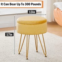 Cpintltr Velvet Ottoman Round Footrest Footstools With Storage Space Soft Vanity Chair With Memory Foam Seat Small Side Table Hallway Step Stool 4 Gold Metal Legs With Adjustable Footings Ginger