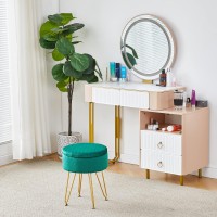 Cpintltr Velvet Storage Ottoman Round Footrest Stool Multifunctional Upholstered Ottoman Modern Accent Vanity Stools Tray Top Coffee Table Suitable For Living Room Bedroom Entryway Emerald