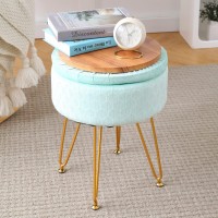 Cpintltr Foot Stool Velvet Storage Ottoman With Removable Lid Round Sofa Stools Foot Rest With Padded Seat Modern Style Makeup Stool Decorative Furniture Suitable For Lounge Dorm Room Mint Green