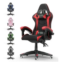 Bigzzia Gaming Chair Office Chair Reclining High Back Leather Adjustable Swivel Rolling Ergonomic Video Game Chairs Racing Chair Computer Desk Chair With Headrest And Lumbar Support (Black/Red)